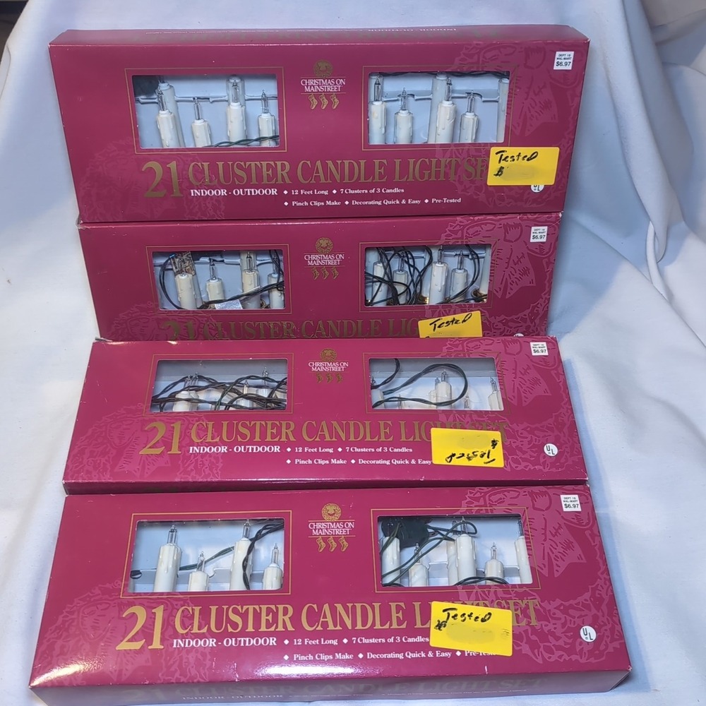 4x Vintage Christmas Mainstreet Dripping Candle Clusters Christmas Tree Lights